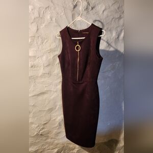 Calvin Klein Faux Suede Deep Purple Sheath Dress Dark Academia Quiet Luxury Sz 6